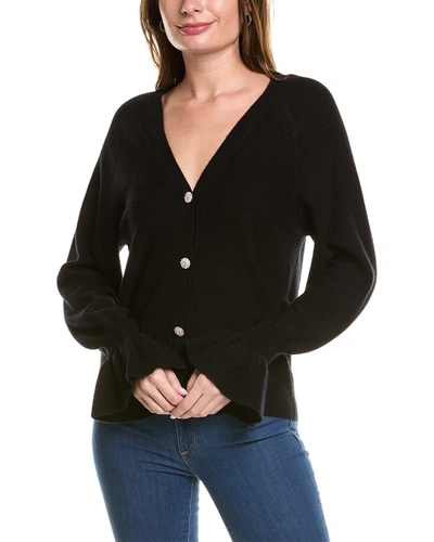 Two Bees Cashmere Flair Sleeve Wool & Cashmere-blend Cardigan In Black