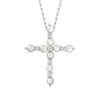 ROSS-SIMONS 3MM CULTURED PEARL CROSS PENDANT NECKLACE WITH DIAMOND ACCENTS IN STERLING SILVER