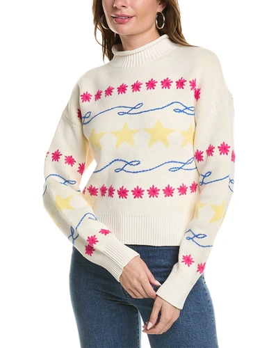 Central Park West Stella Star Motif Roll Neck Sweater In White