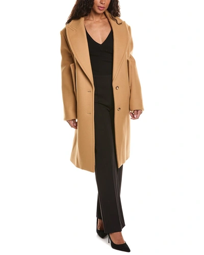 Michael Kors Reefer Slit Sleeve Wool Coat In Brown