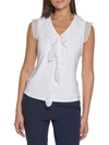 Tommy Hilfiger Womens Mixed Media Ruffle Blouse In Multi