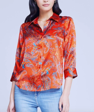 L Agence Dani Blouse In Fire Red Multi Large Paisley