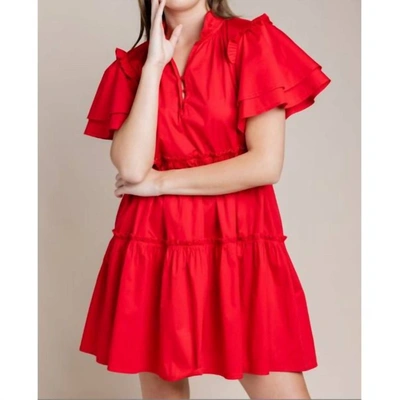 Sofia Collections Tiered Short Sleeve V-neck Dress In Red