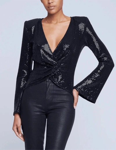 L Agence Katya Sequin-embellished Bell-sleeve Blouse In Black