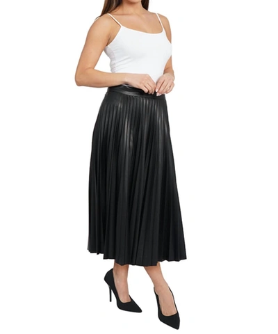 Love Token Faux Leather Pleated Midi Skirt In Black