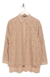 ADRIANNA PAPELL EYELET BUTTON-UP SHIRT