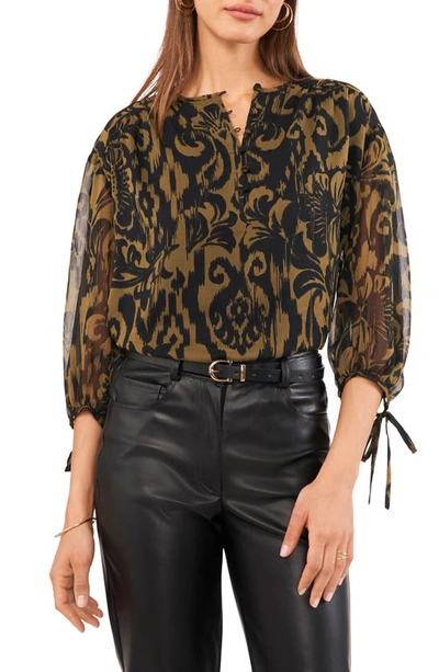 1.state Women's Printed 3/4-sleeve Pintucked Blouse In Rich Black