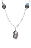 DELMAR STERLING SILVER 13–15MM GREY CULTURED FRESHWATER PEARL STATION NECKLACE
