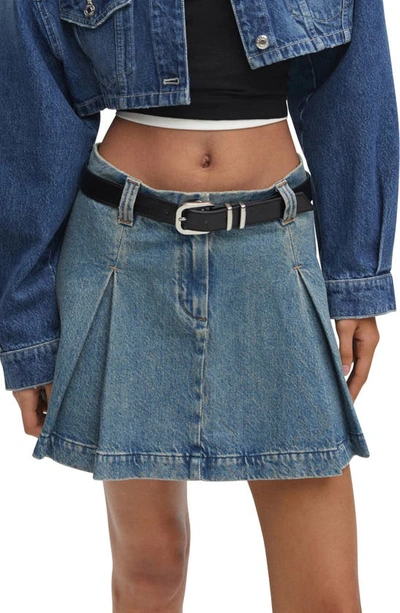 Mango Pleated Denim Mini Skirt Medium Vintage Blue In Medium Vintage-like Blue