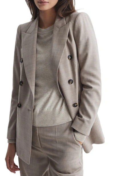 Reiss Hazel - Oatmeal Tailored Wool Blend Double Breasted Suit Blazer, Us 12