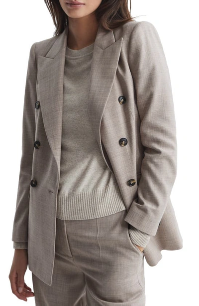 Reiss Oatmeal Tailored Wool Blend Double Breasted Suit Blazer