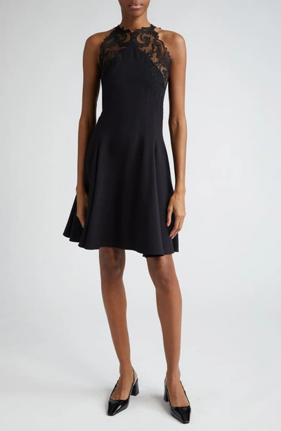 Versace Lace-trim Sleeveless Halter Mini Skater Dress In Black