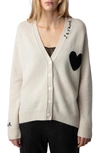 Zadig & Voltaire Mirka Intarsia Heart Embroidered Cashmere Cardigan In Judo