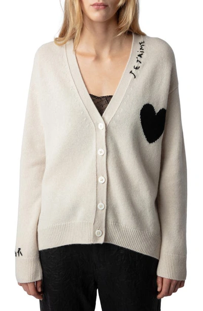 Zadig & Voltaire Mirka Intarsia Heart Embroidered Cashmere Cardigan In Judo