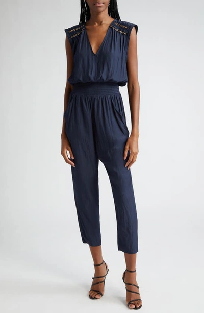 Ramy Brook Bristol Grommet-embellished Jumpsuit In Navy