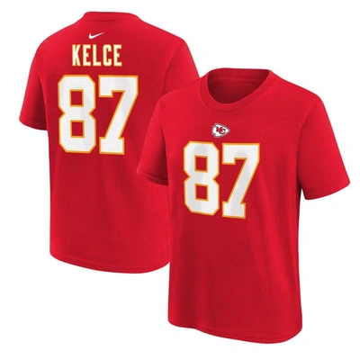 Nike Kids' Big Boys  Travis Kelce Red Kansas City Chiefs Player Name And Number T-shirt