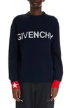 Givenchy Blue Logo-intarsia Wool Sweater In Multicolor