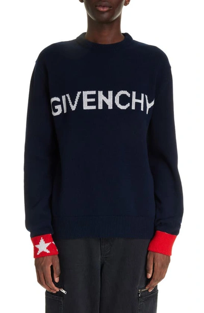 Givenchy Blue Logo-intarsia Wool Sweater