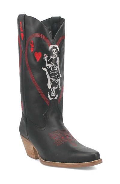 Dingo Womens Queen A Hearts Stacked Heel Cowboy Boots In Black