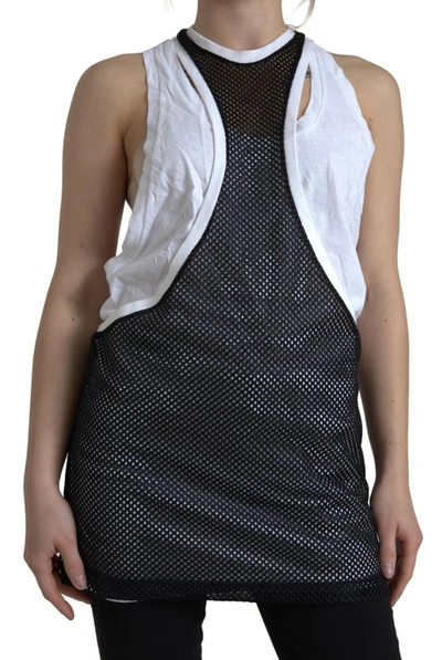 Dsquared² Black White Crewneck Sleeveless Tank Top In Black And White