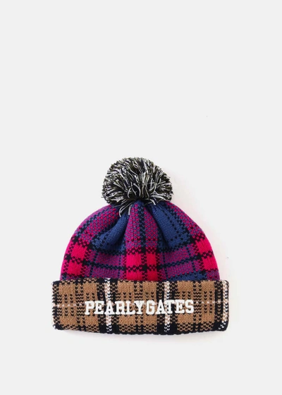 Pearly Gates Multicolor Check Pattern Beanie In Red Check