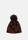 PEARLY GATES PEARLY GATES RED CHECK LOGO PATTERN CABLE KNIT BEANIE WITH BRAHMA PATTERN