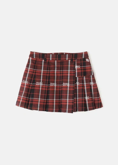 Pearly Gates Red Cotton Stretch Calze Check Skirt In Brown
