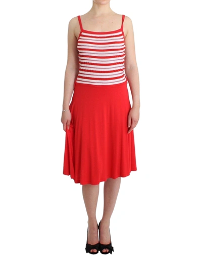 Roccobarocco Red Striped Jersey A-line Women's Dress