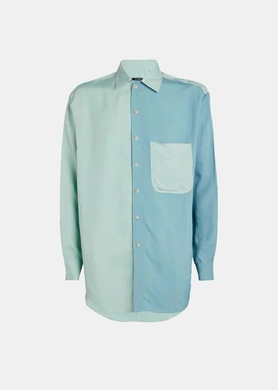 Song For The Mute Blue Colourblocked Shirt In Icy Blue