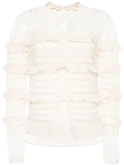 Twinset Floral-lace Ruffled Blouse In White