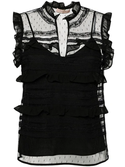 Twinset Floral-lace Sleeveless Blouse In Black