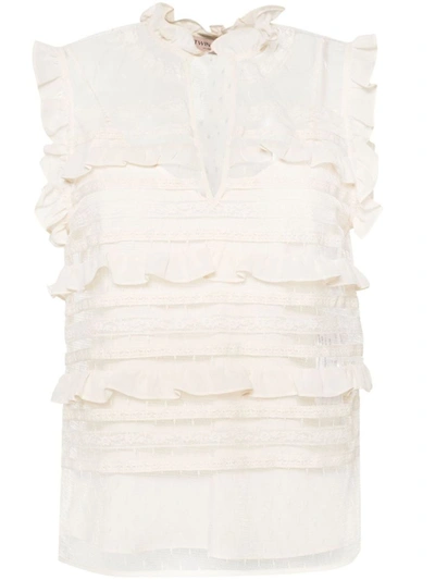 Twinset Floral-lace Sleeveless Blouse In White