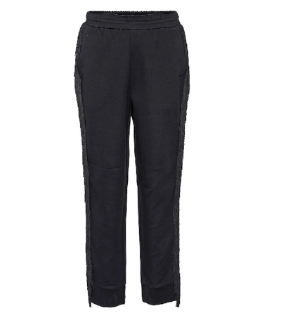 Stella Mccartney Fringe-trimmed French Cotton-blend Terry Track Trousers In Black