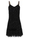 BALMAIN FRINGED LUREX TWEED DRESS DRESSES BLACK