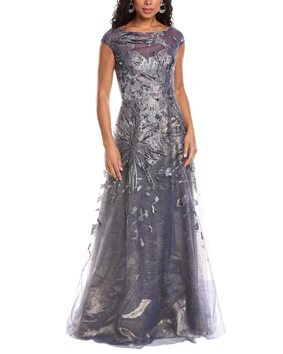 Rene Ruiz Embroidered A-line Illusion Gown In Silver