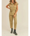 MIOU MUSE WASHED COTTON UTILITY JUMPSUIT IN VINTAGE OLIVE