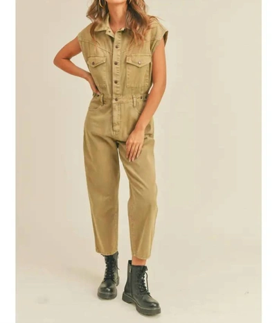 Miou Muse Washed Cotton Utility Jumpsuit In Vintage Olive In Green