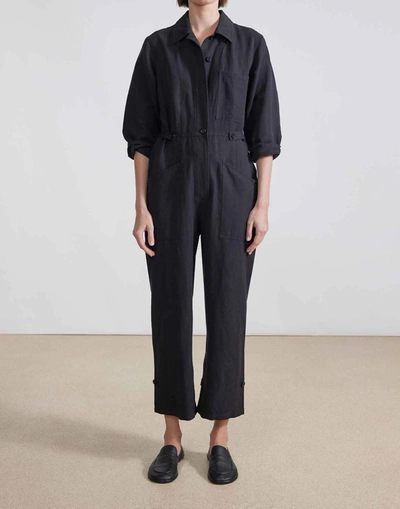 Apiece Apart Ares Cropped Button-down Utility Jumpsuit In Black