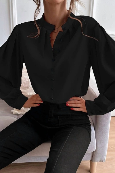 Unishe Sophie Button Down Blouse In Black