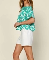 Skies Are Blue Off Shouldered Embroidered Top In Green And White In Multi