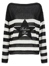 BALMAIN LOGO EMBROIDERY STRIPED SWEATER SWEATER, CARDIGANS WHITE/BLACK