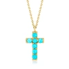 Rs Pure By Ross-simons 2mm Turquoise Cross Pendant Necklace In 14kt Yellow Gold In Multi