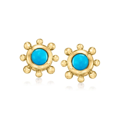 Rs Pure By Ross-simons Turquoise Sun Stud Earrings In 14kt Yellow Gold In Blue