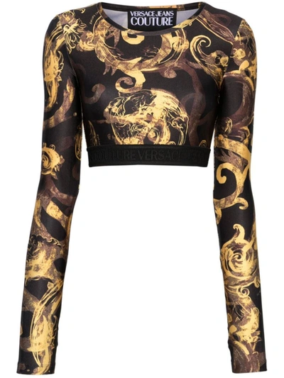 Versace Jeans Couture Barocco Print Cropped Top In Black