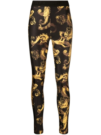 Versace Jeans Couture Baroque-print Elasticated Leggings In Nero E Oro