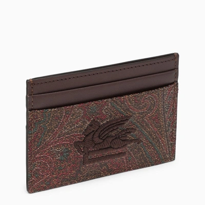 Etro Paisley Card Case In Coated Canvas With Logo Men In Brown