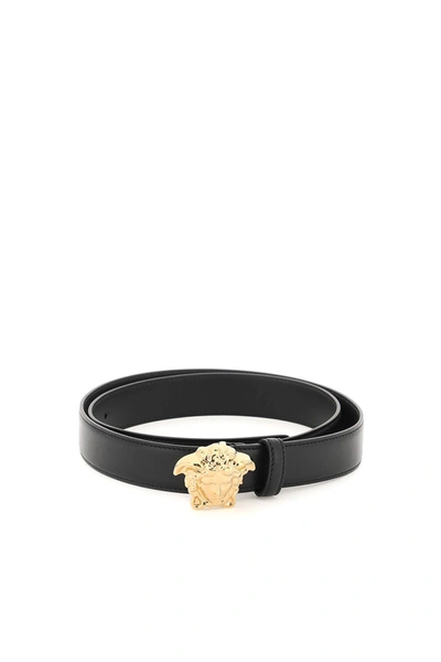 Versace Medusa Buckle Leather Belt Men In Black