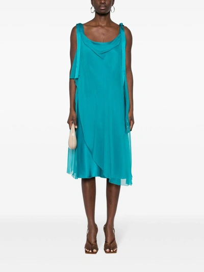 Alberta Ferretti Semi-sheer Silk Dress In Blue