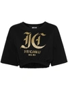 Just Cavalli Logo-print Cotton Crop Top In Black