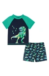 Andy & Evan Infant Boys Dinosaur Graphic Raglan Rash Guard And Board Short In Navy